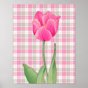 Poster de arte gráfico de estilo tulipán rosa vint