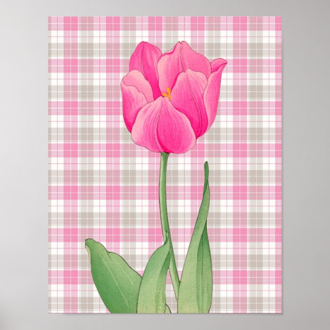 Poster de arte gráfico de estilo tulipán rosa vint (Frente)