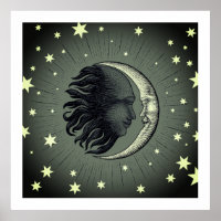Poster De Arte Gráfico De Sol Y Luna