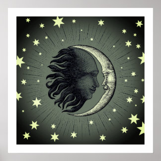 Poster De Arte Gráfico De Sol Y Luna