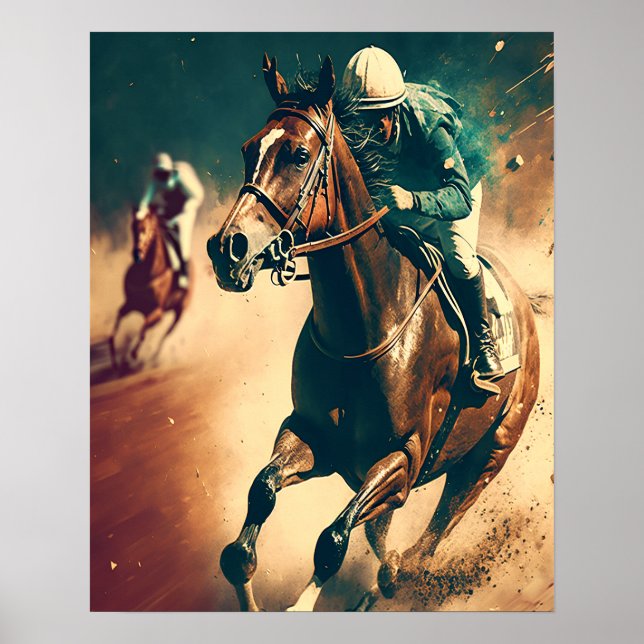 Poster de arte Jockey Vintage Horse Carreras (Frente)