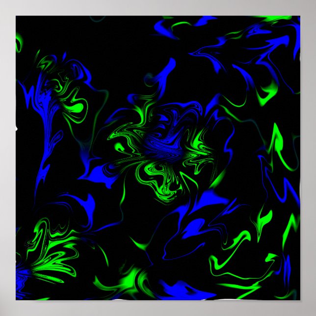 Poster de Arte Líquido Azul, Negro, Verde (Frente)