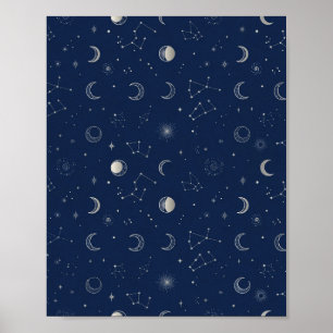 Póster de arte lunar y estelar celeste de la Marin