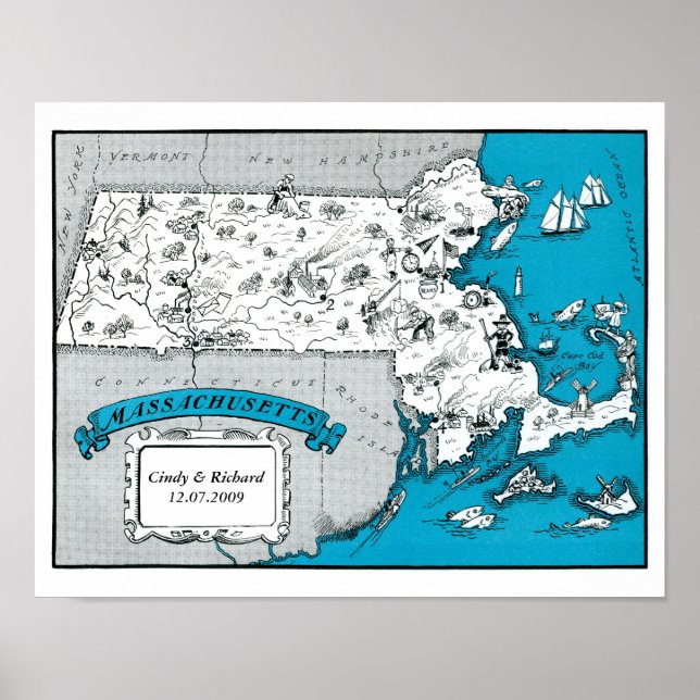 Poster de arte Mapa Estatal de Massachusetts (Frente)