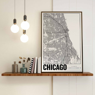 Poster de arte Mapa Minimalista de Chicago Illinoi