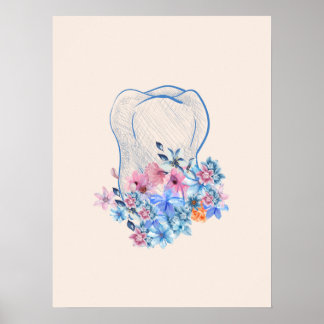 Poster de arte médico con dientes florales