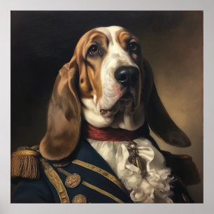 Póster de arte militar regio de Basset Hound perso