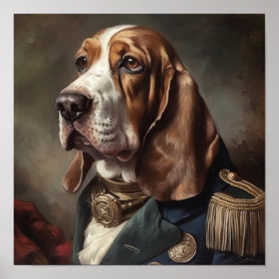 Póster de arte militar regio de Basset Hound perso