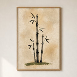 Póster de arte minimalista de acuarela de bambú de
