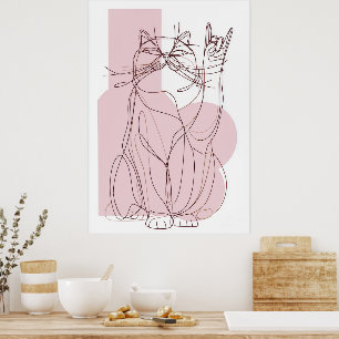 Póster de arte minimalista de gato rosa Rock On Ca