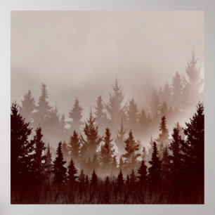 Poster de arte moderno bosque oscuro en día de nie