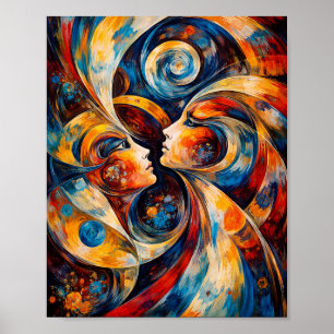 Póster de Arte Moderno Caras de Flujo de Dualidad
