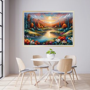 Poster de arte moderno con atardecer paisajístico