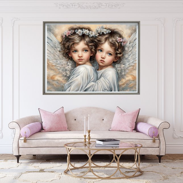 Póster de Arte Moderno Hermanas Ángeles Bebés (Baby Angels Sisters Modern Art Poster)