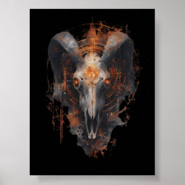 Póster de arte oscuro steampunk ocultista con crán
