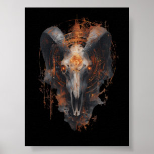Póster de arte oscuro steampunk ocultista con crán