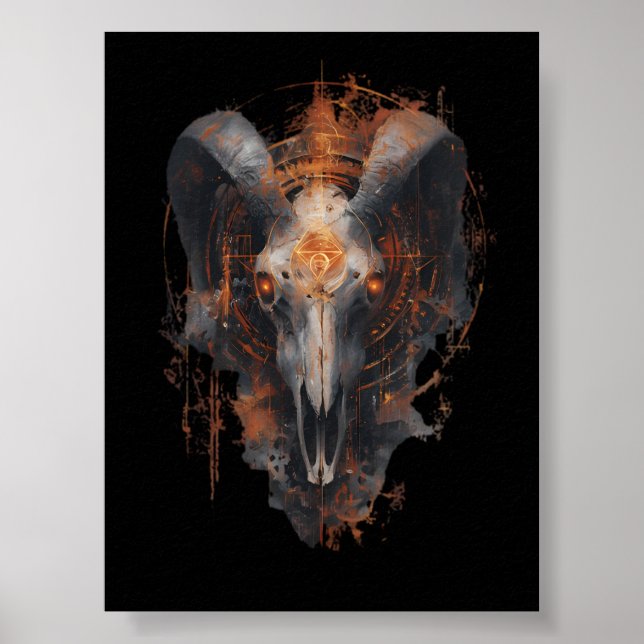 Póster de arte oscuro steampunk ocultista con crán (Frente)