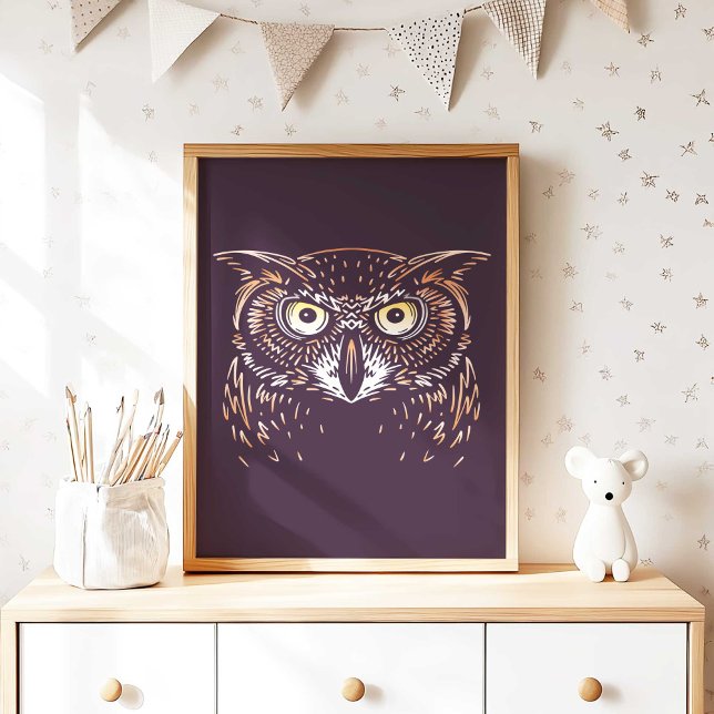 Póster de Arte para Guardería de Búho del Bosque (Woodland Owl Nursery Wall Art Poster Print by TinkPrints.)