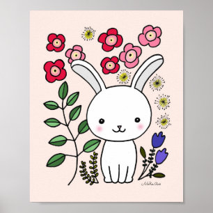 Póster de Arte para Guardería de Conejito Lindo Fl