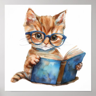 Póster de arte para guardería gato leyendo con gaf