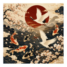 Póster de arte personalizado elegante de koi y gru
