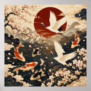 Póster de arte personalizado elegante de koi y gru