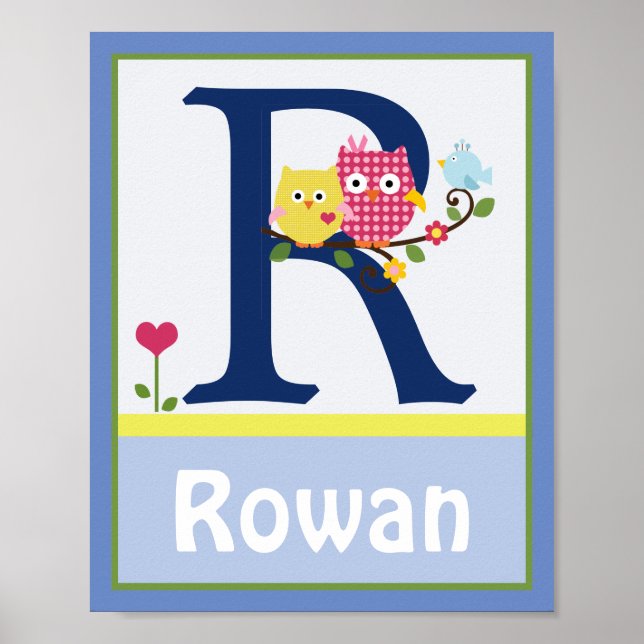 Poster de arte personalizado Happy Tree Owls Blue  (Frente)