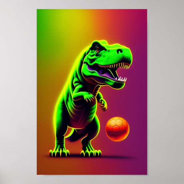 Poster de arte pop de baloncesto en dinosaurio (Frente)