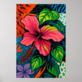 Poster de arte pop de flores rosadas en Hibiscus