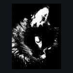 Poster de arte pop de gato negro - Posters de gato<br><div class="desc">Estilo de arte pop Retrato de gato negro - cara de gato negro - impresión de Poster de arte animal digital negro y blanco</div>