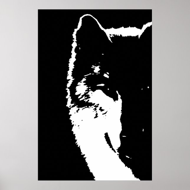 Poster de arte pop de lobo blanco y negro (Frente)