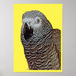 Poster de arte pop de loro gris africano (amarillo