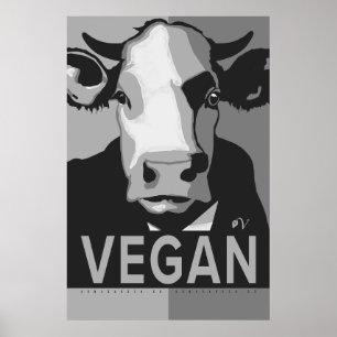 Póster de arte pop de vaca en blanco y negro - Veg