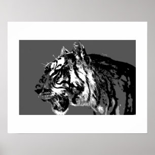 Póster de arte pop del tigre siberiano en B&W