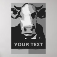 Póster de arte pop en negro y blanco Cow personali