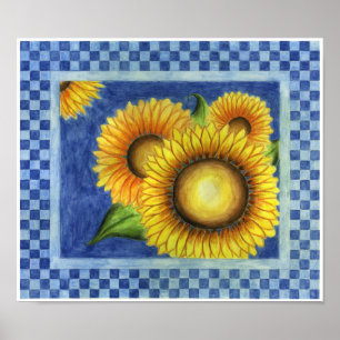 Póster de arte popular de girasoles campestres