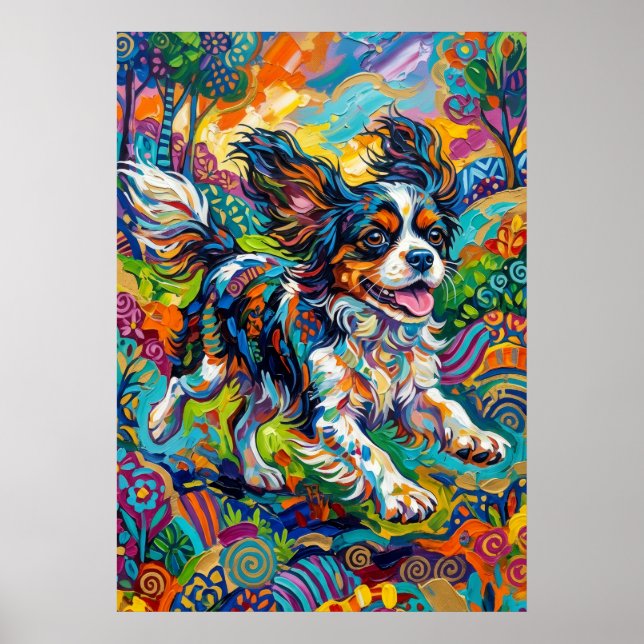 Póster de arte psicodélico del Cavalier King Charl (Frente)