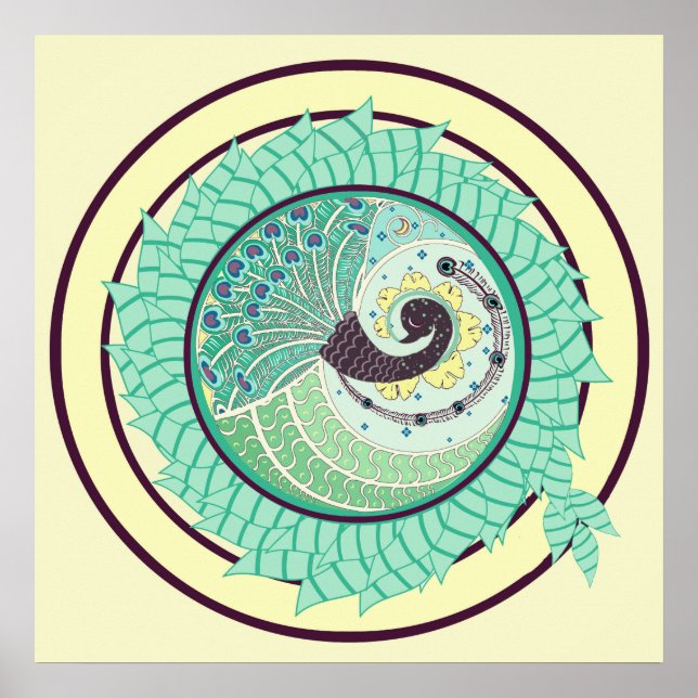 Poster de arte Purple Nouveau Peacock (Frente)