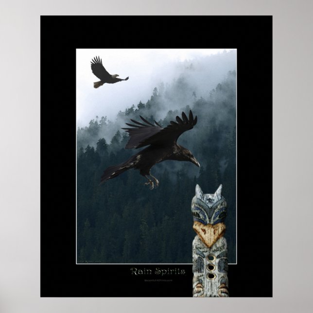 POSTER de arte Raven y Totem Pole (Frente)