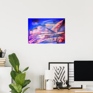 Poster de Arte Resumen Rosa Azul y Gris