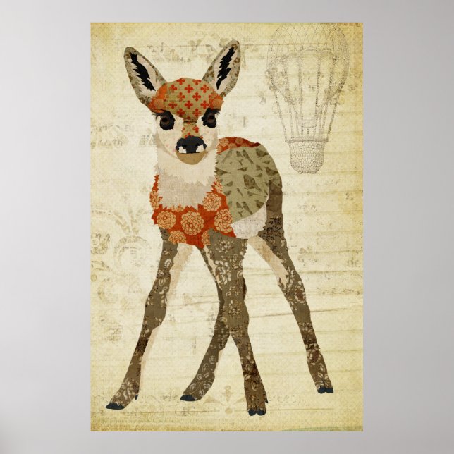 Poster de arte Retro Amber Floral Fawn (Frente)