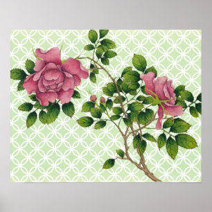 Poster de arte retro rosa rosa vintage