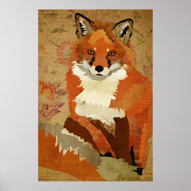 Poster de arte rojo Fox Vintage (Frente)