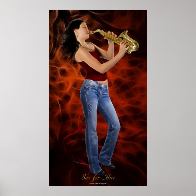 poster de arte "SAX FOR HIRE" SAXOPHONE Music Love (Frente)