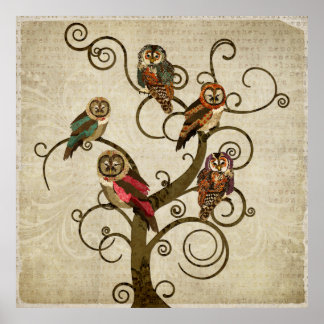 Poster de arte Shabby Owl Tree