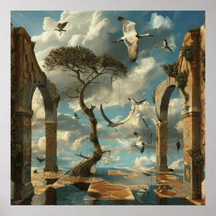 Póster de arte surrealista al acuarela