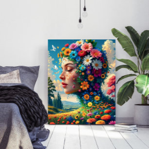Póster de Arte Surrealista Diosa Floral