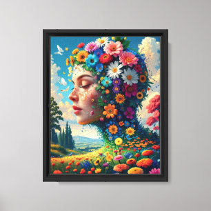 Póster de Arte Surrealista Diosa Floral