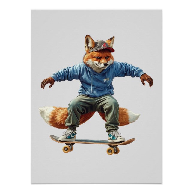 Póster de arte urbano de Skater Fox (Anverso)