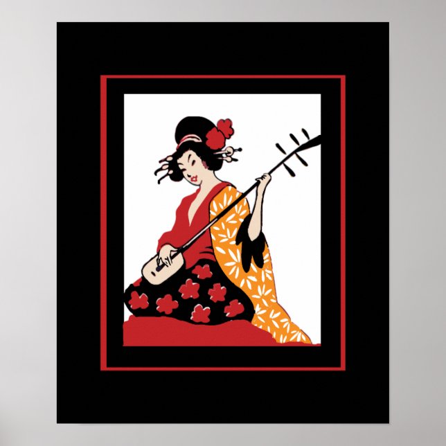 Poster de Arte Vintage Geisha y Shamisen (Frente)